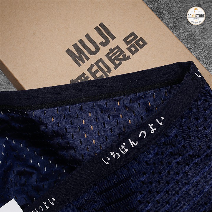 Hộp 4 quần lót nam Boxer Muji thun lạnh, quần sịp đùi nam lưới thông hơi