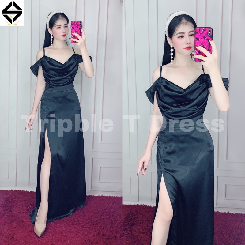 Đầm maxi body dự tiệc rớt vai xẻ đùi eo sang trọng TRIPBLE T DRESS - Size S/M/L - MS134Y