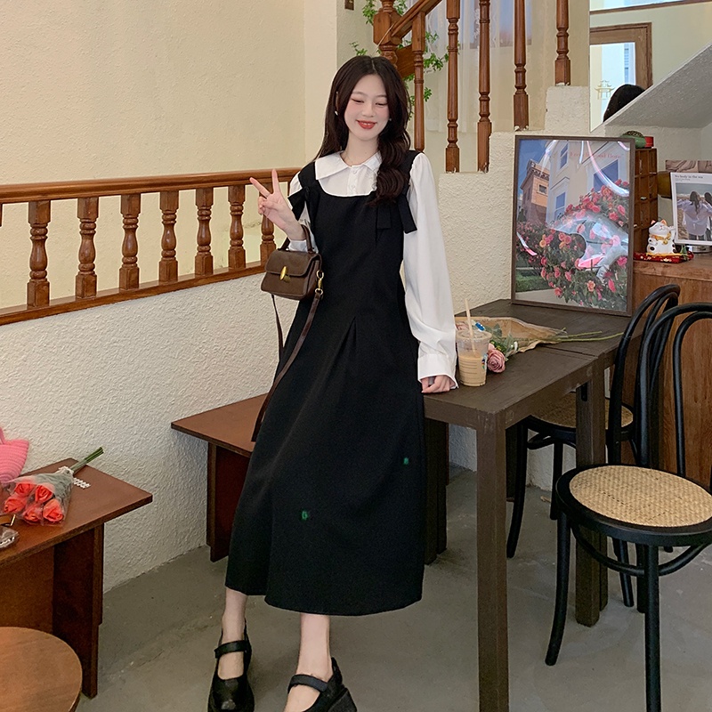 Đầm midi SUXI dáng chữ A dài tay đính nơ phong cách vintage thời trang mùa thu mới