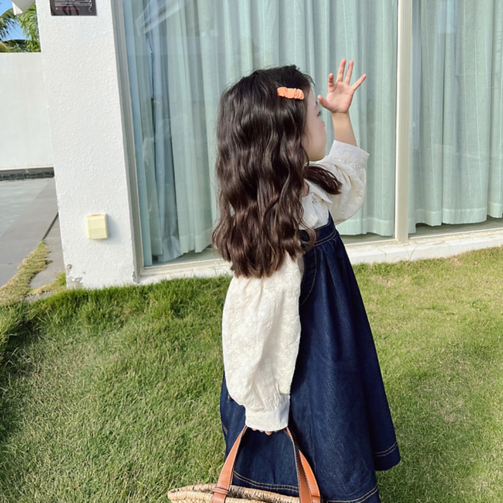 Set Đầm Yếm Denim + Áo Sơ Mi Ren Thời Trang Mùa Thu Phong Cách Hàn Quốc Cho Bé Gái