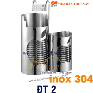 Ống đũa inox 304 hai ngăn lệch ĐT 2, ống đũa tròn hình táo, Cam kết inox 304 chuẩn