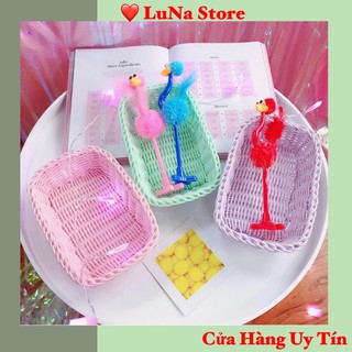🎀Rổ nhựa 🎀giả mây chữ nhật màu Pastel LOLI RM 01