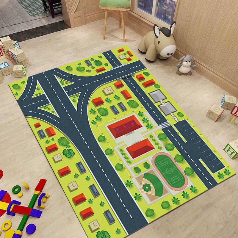 Thảm lót sàn hình bản đồ giao thông đường ray xe hơi cho bé