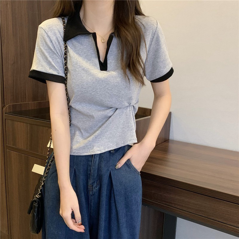 【ZHELIHANGFEI】 / plus Size Áo Thun Dệt Kim Ngắn Tay Cổ POLO Thời Trang