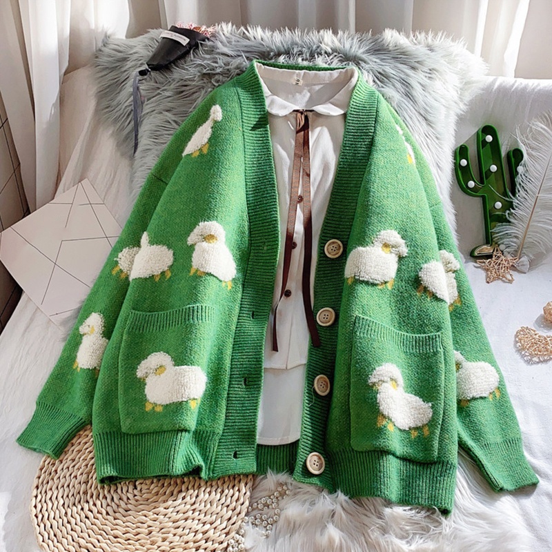 Áo khoác cardigan dáng rộng thêu họa tiết xinh xắn phong cách Hàn Quốc dành cho nữ