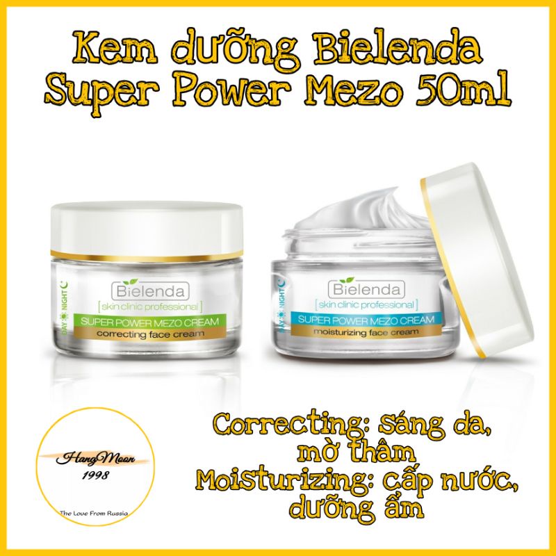 Kem dưỡng ngày-đêm Bielenda Super Power Mezo Skin Clinic 50ml giúp cấp nước, dưỡng ẩm/sáng da, mờ thâm