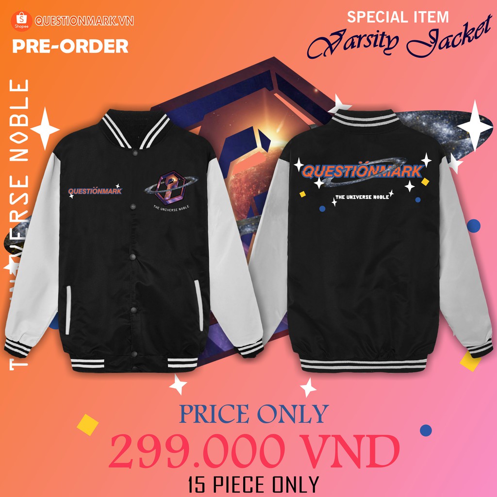 LIMITED Áo khoác VARSITY Jacket GALAXY UNIVERSE đen tay trắng big logo oversize unisex local brand dảk bủh lmao