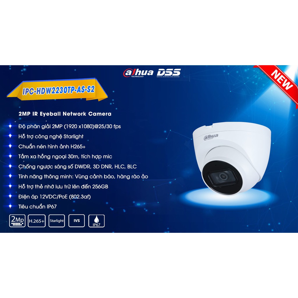 Camera IP Chạy Dây Mạng IPC-HDW 2230TP-AS-S2 2.0Megapixels