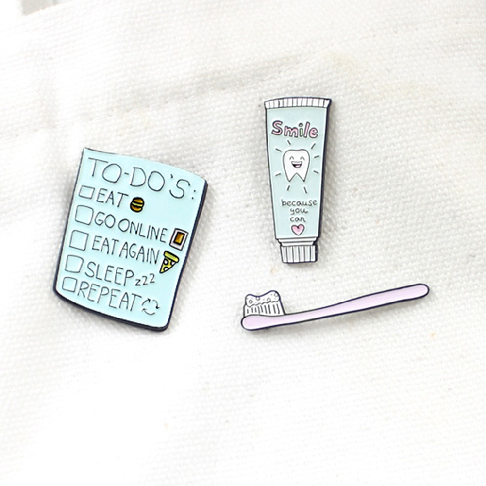 Ghim cài áo hình bàn chải/ kem đánh răng/ danh sách việc cần làm độc đáo