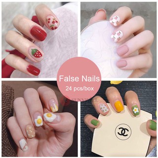 Bộ 24 móng tay giả ngắn chống nước thời trang dễ thương