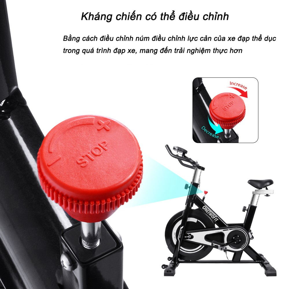 OneTwoFit Xe đạp tập thể dục Air Bike với Đệm ngồi thoải mái và có thể điều chỉnh (Bánh xe đạp 8kg)