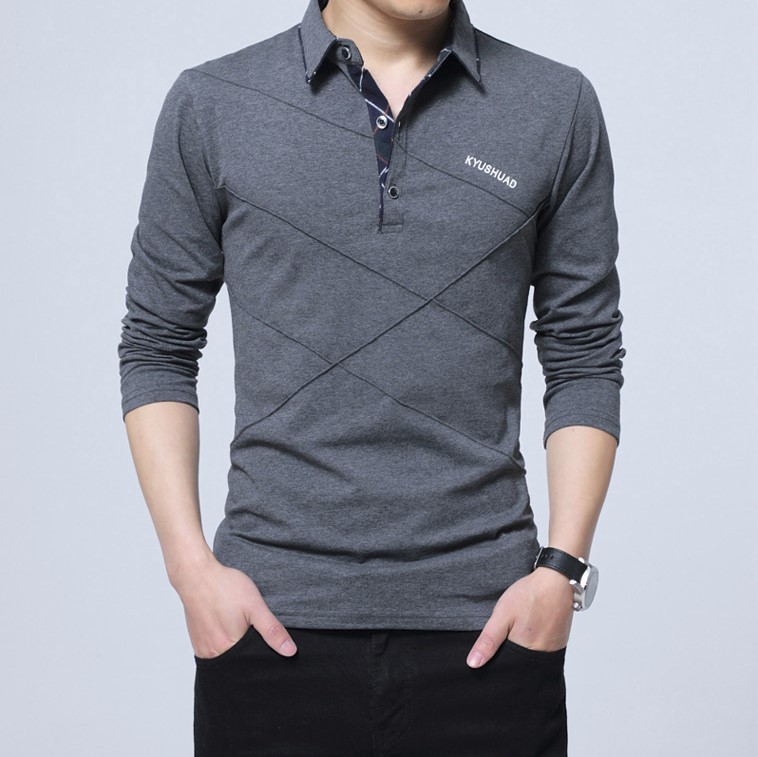 Áo thun polo BEFOYI vải cotton 95&amp; tay dài in sọc thời trang nam tính size M-5XL
