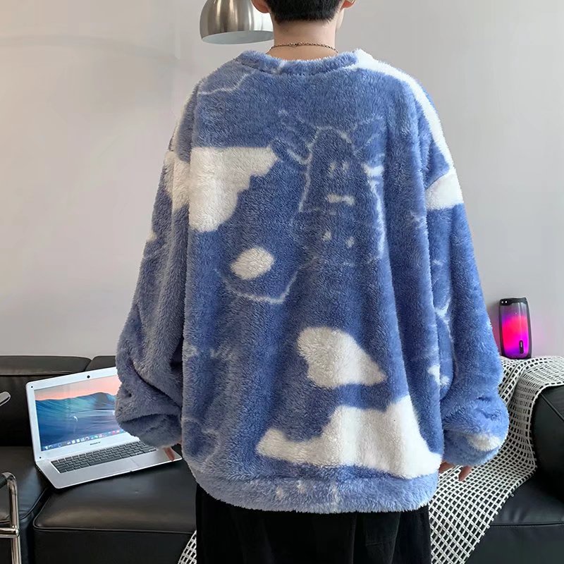 Áo sweater lông cừu tay dài dáng rộng phong cách Hàn Quốc thời trang thu đông Đường phố graffiti đa năng bình thường