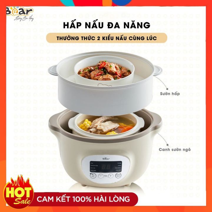 Nồi Nấu Cháo Chậm, Nồi Nấu Chậm 1,6L, Nồi Đa Năng Kèm Lồng Hấp, Bảo Hành 18 Tháng