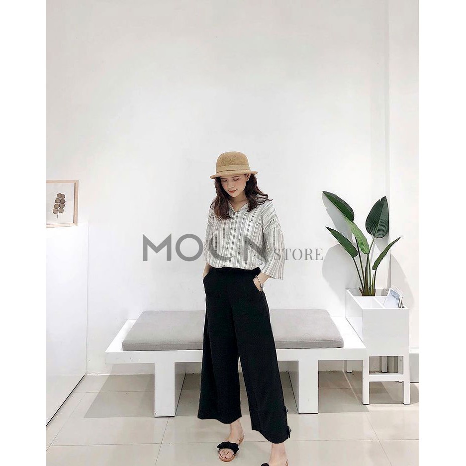 [Quà Tặng Là Dây Buộc Tóc] Quần Culottes ống rộng 9 tấc - chất vải đũi xước màu trắng, đen, kem mềm mại mặc cực mát