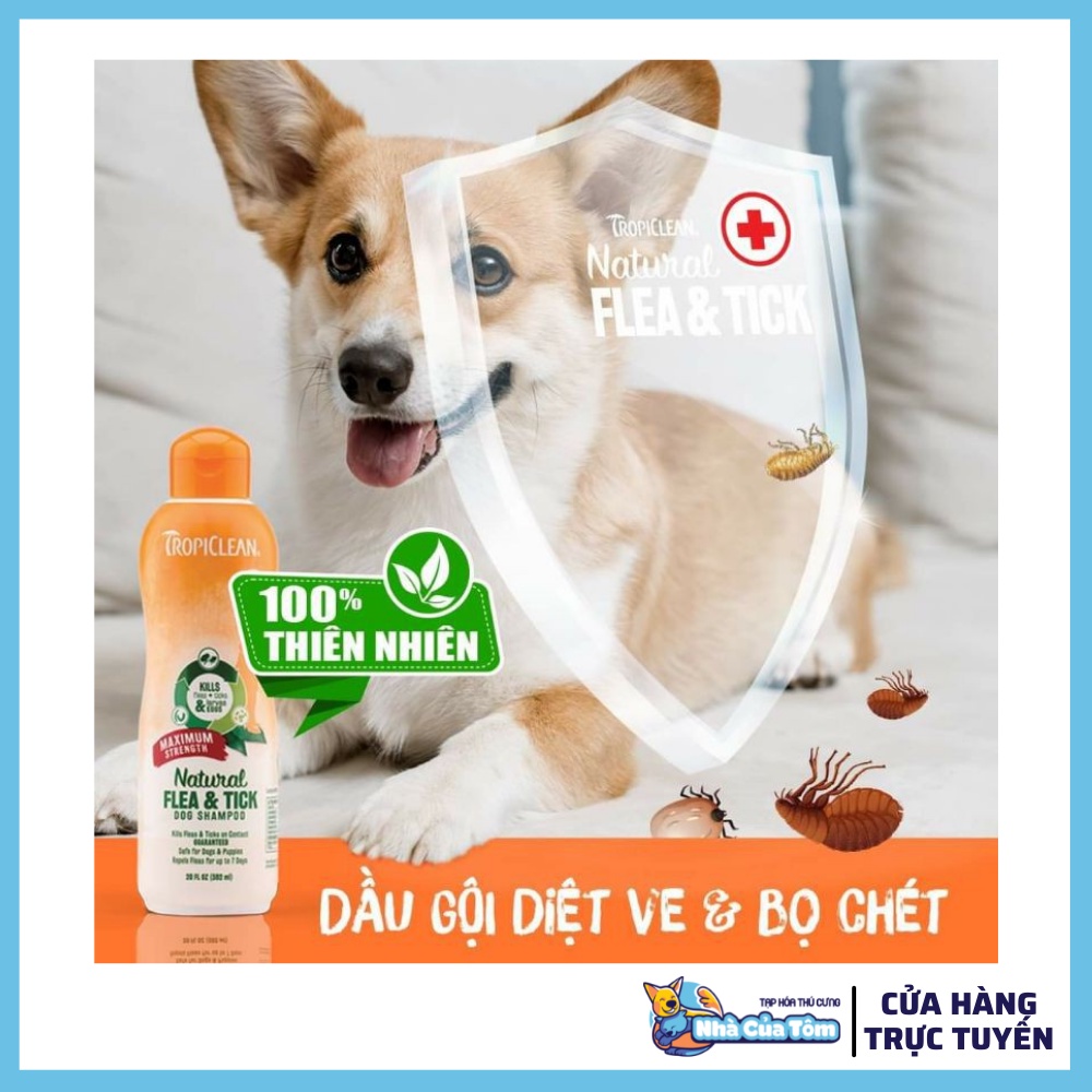 [COMBO] SỮA TẮM &amp; XỊT DƯỠNG LÔNG Tropiclean Flea &amp; Tick | Hỗ trợ ve &amp; bọ chét cho chó