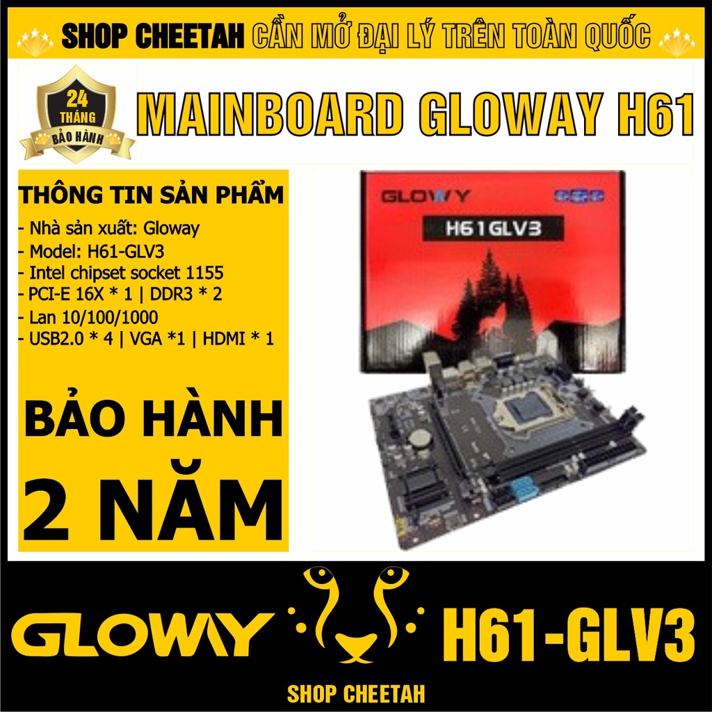 Main Gloway H61 GLV3 ( LGA1155 ) – Chính hãng – Bảo hành 2 năm – Hỗ trợ Chip Intel socket 1155 – Bo mạch chủ máy tính