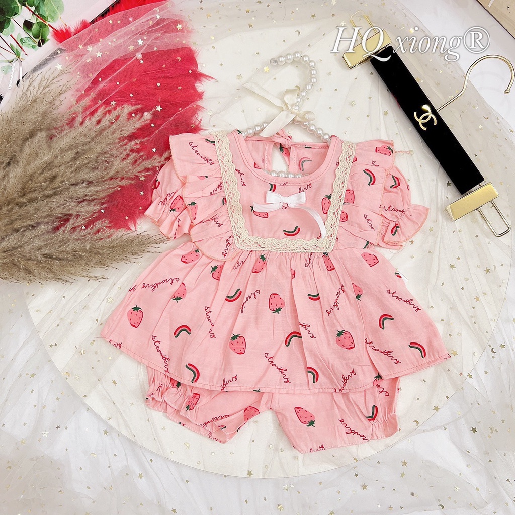 Bộ bé gái Pijama áo bèo quần bồng 3 mầu Hồng, Vàng, Be XHN895