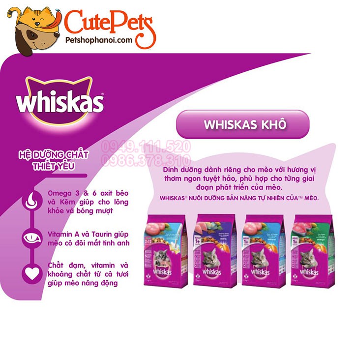 Hạt Whiskas Adult 1.2kg (Đủ Vị) Thức ăn cho mèo lớn - CutePets