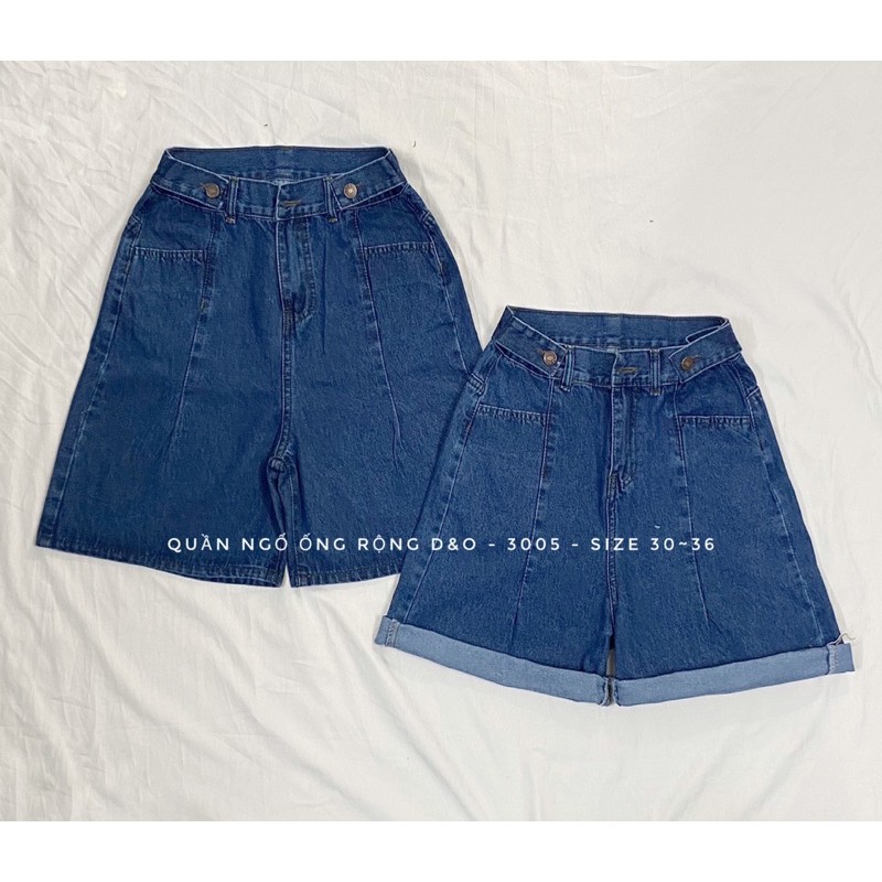 (Bigsize 30-36) Quần Ngố Cotton Ống Rộng, Quần Short Jean Lưng Cao, Không Giãn, Quần Suông Lửng Xanh Đậm Basic