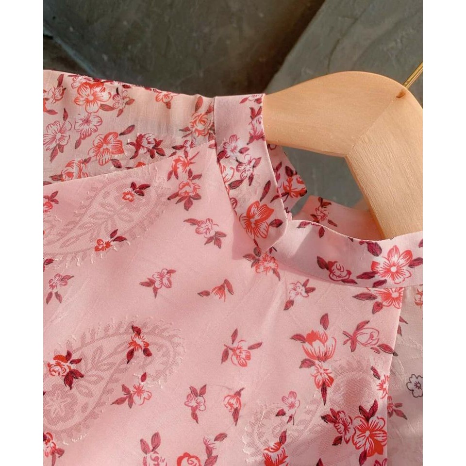 Áo Dài Truyền Thống Nữ  4 Tà Hoa Nhí Hồng Tơ Ý Áo Dài Chuẩn Phom Cam kết Chất Lượng