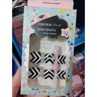 Set 24 móng chân sọc đen(kèm keo)