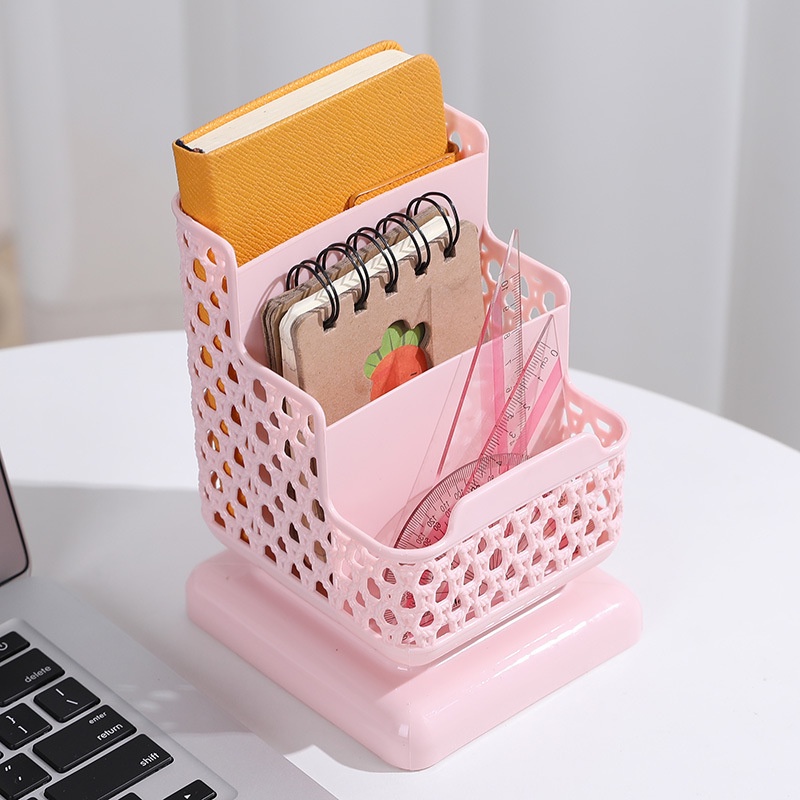 1 Hộp Đựng Bút 3 Ngăn Bằng Nhựa Giả Mây Đan Đa Năng Để Bàn Tiện Dụng Màu Sắc Ngẫu Nhiên