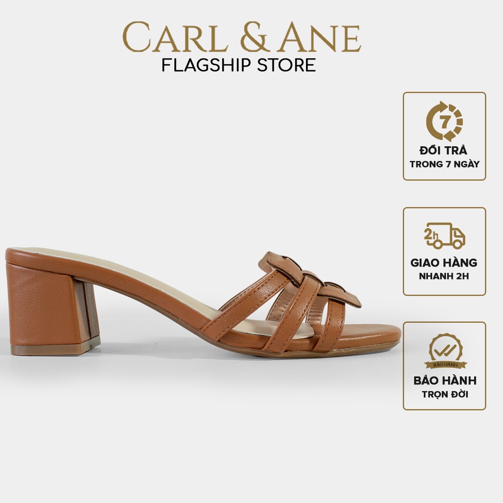 Carl & Ane - Dép cao gót mũi hở phối quai đan cao 4cm màu bò_CS014