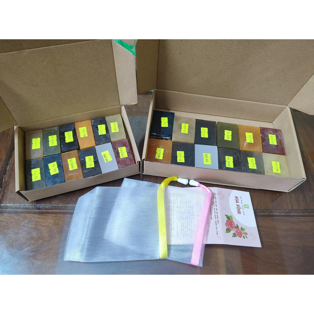 Combo trải nghiệm 10 vị đến 12 vị xà bông htx sinh dược, xà phòng thảo dược 100% thiên nhiên, tặng kèm túi lưới