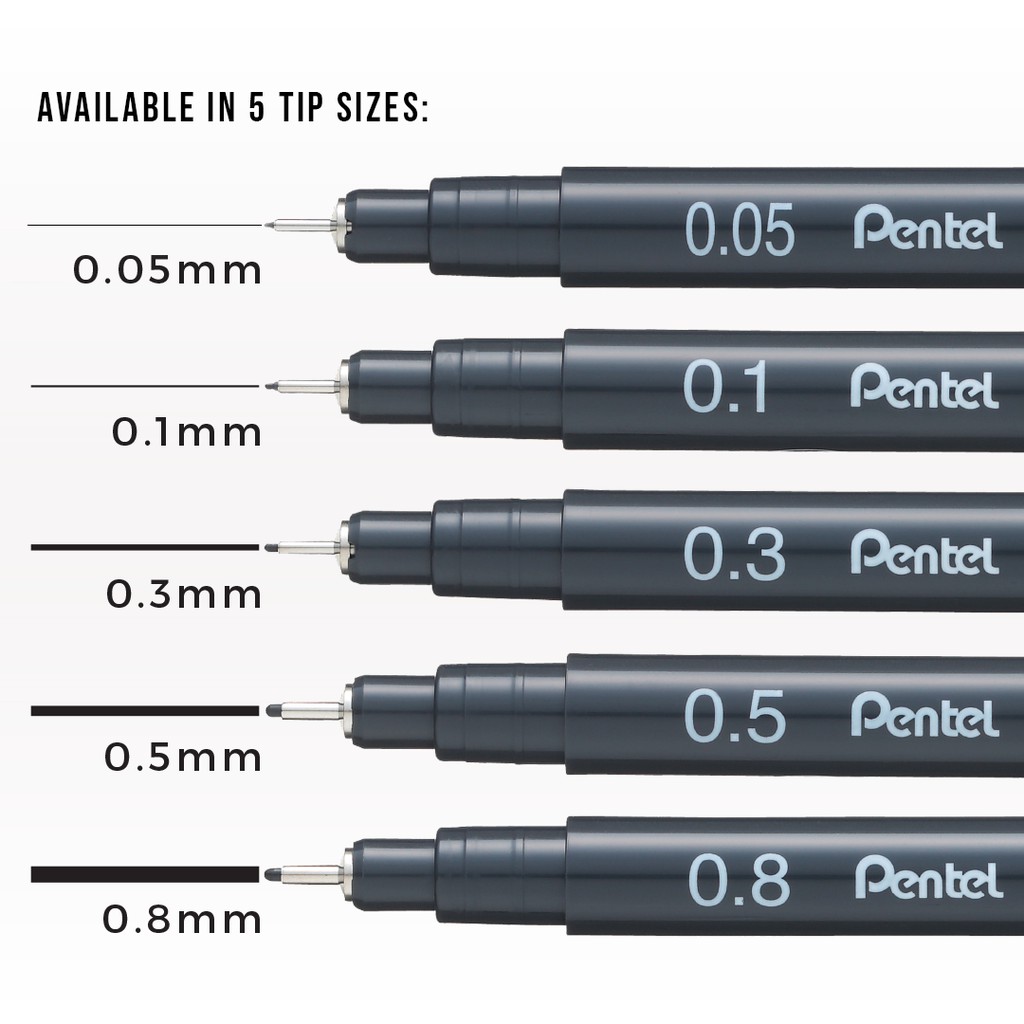 Bút kim số đi nét vẽ kỹ thuật Pentel Pointliner Water &amp; Fade Resistant - 0.8mm - Màu đen (Black)
