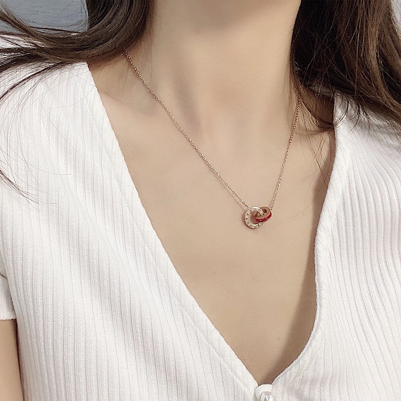 Vòng cổ Thép Titan 316 Mặt Tròn Khắc Số La Mã Đính Đá Thời Trang Cho Nữ