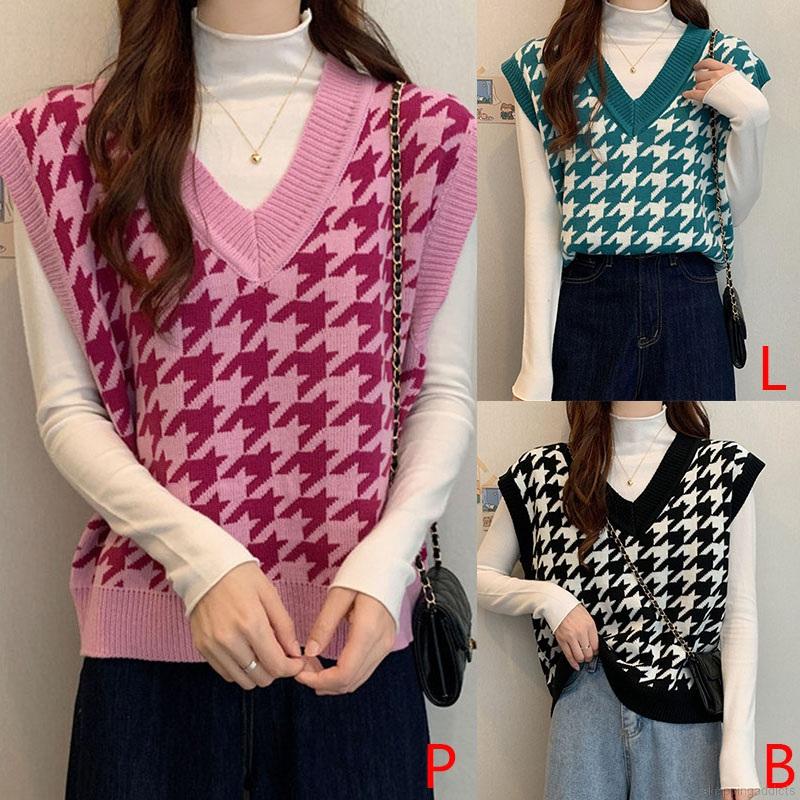 Áo khoác len dày không tay dáng rộng họa tiết sọc thời trang | BigBuy360 - bigbuy360.vn