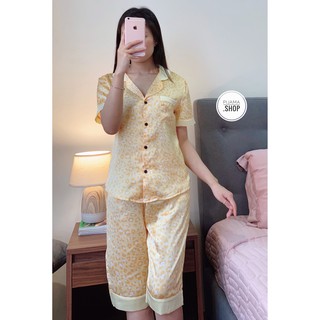 Bộ đồ mặc nhà, pijama lửng satin, họa tiết siêu xinh, hàng thiết kế