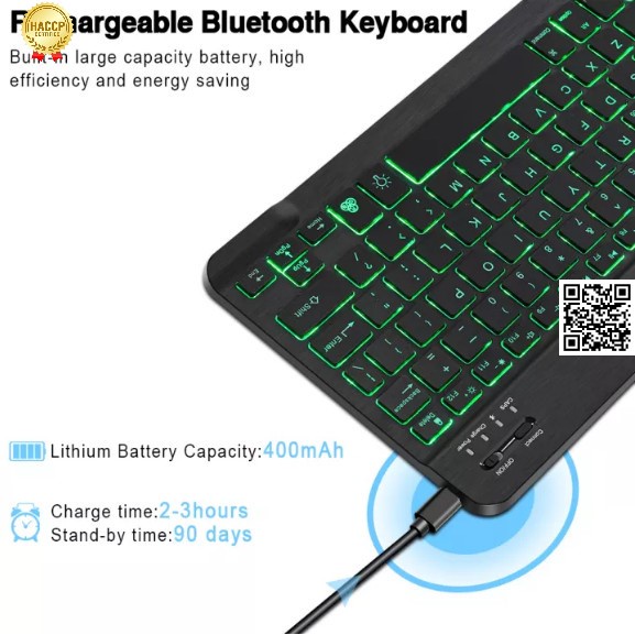 1702 Bàn Phím chuột Bluetooth 10Inch Có Đèn Nền LED Bàn Phím ko dây RGB Có Thể Sạc Lại Cho PC tablet táo