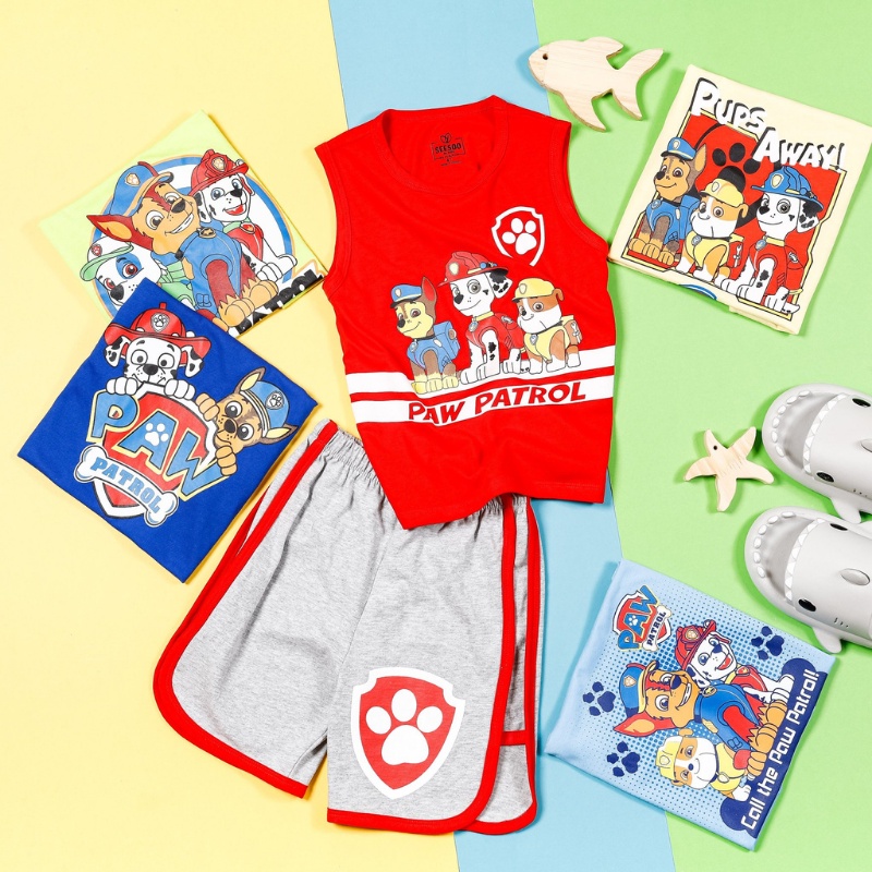 Bộ ba lỗ trẻ em, quần áo sát nách bé trai đội chó cứu hộ Pawpatrol chất liệu cotton cao cấp, mềm mịn size từ 10 đến 25kg