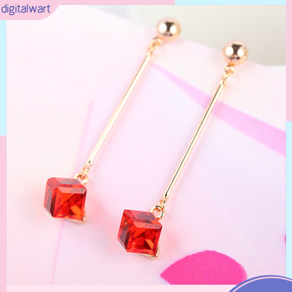 Cặp khuyên tai dài thiết kế đá quý nhân tạo khối vuông sang trọng cá tính dành cho nữ