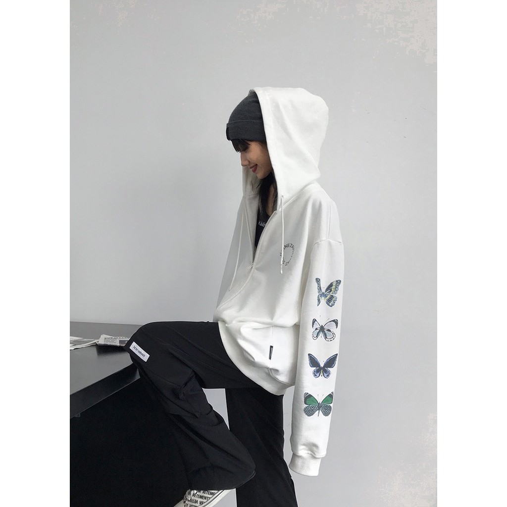 Áo khoác nữ form rộng hoodie nỉ dây kéo 4YOUNG in chữ studio