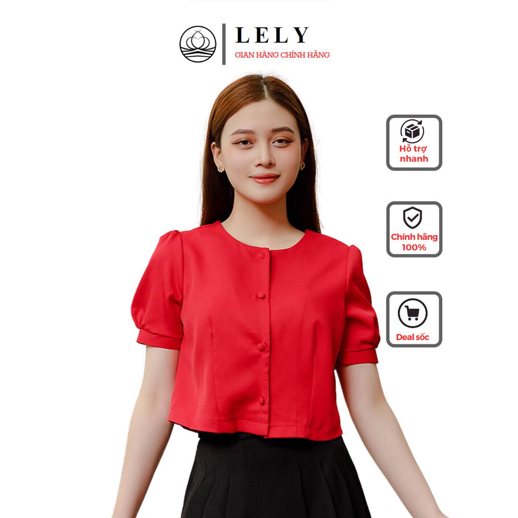 Áo sơ mi cổ tròn nút bọc cách điệu sang trọng thiết kế LELY FASHION A2466