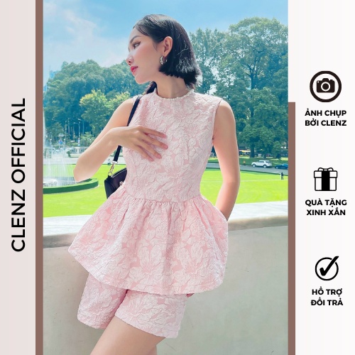 Set áo peplum + quần ngắn dạo phố thanh lịch, ôm eo tôn dáng trẻ trung - SET03, hồng