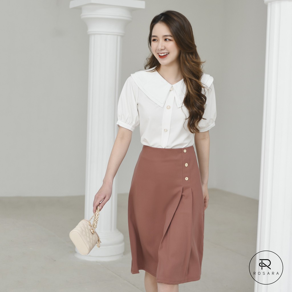 Chân váy thời trang nữ thiết kế vạt 3 cúc Rosara S41
