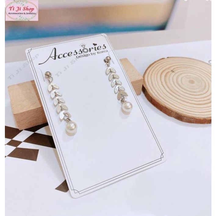 Bông tai nữ inox Hàn Quốc dáng dài sang trọng hình lá nguyệt quế  sang trọng không đen