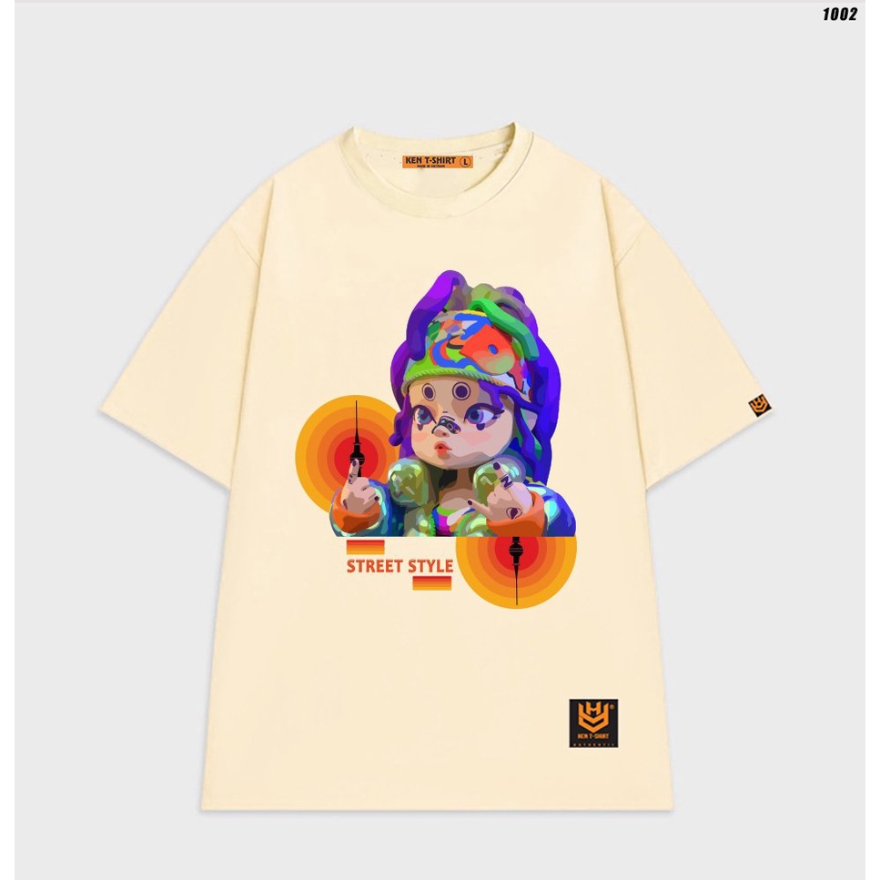 Áo phông tay lỡ nam nữ form rộng Em bé tóc tím 1002 HY KOREA