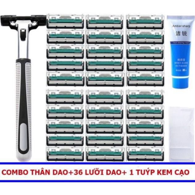 Bộ Dao Cạo Râu Gồm 1 Bàn Cạo Râu + 36 Lưỡi +  1 Lọ Kem