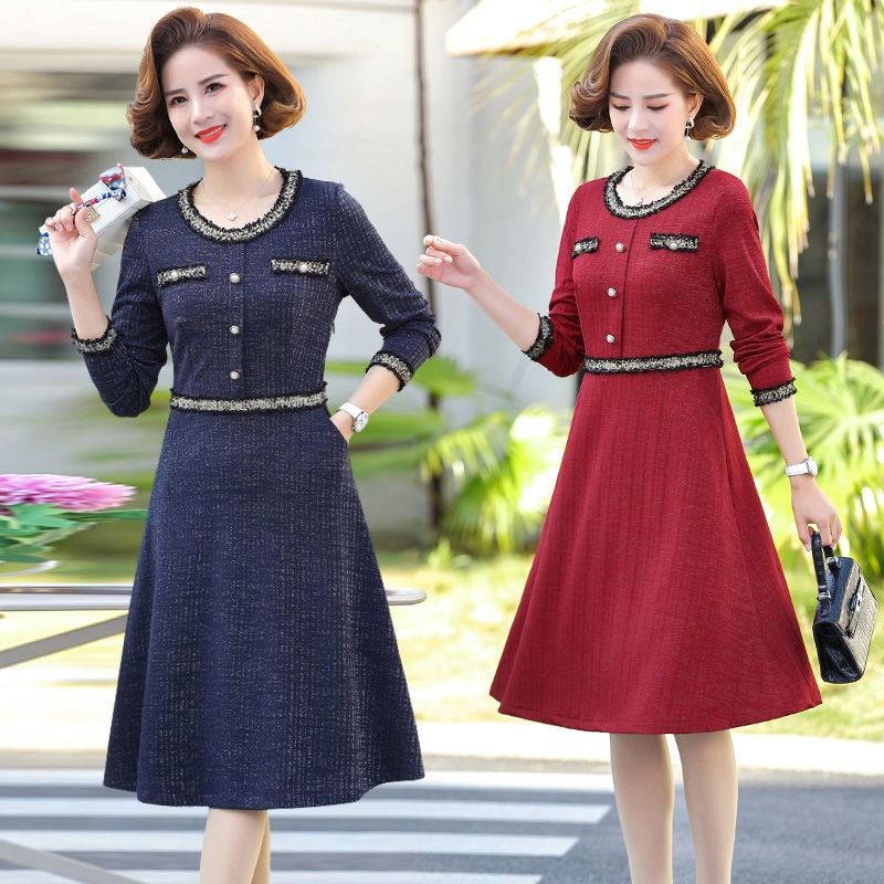 Đầm mẹ trung niên 40-50 tuổi xuân thu đầm cổ tròn