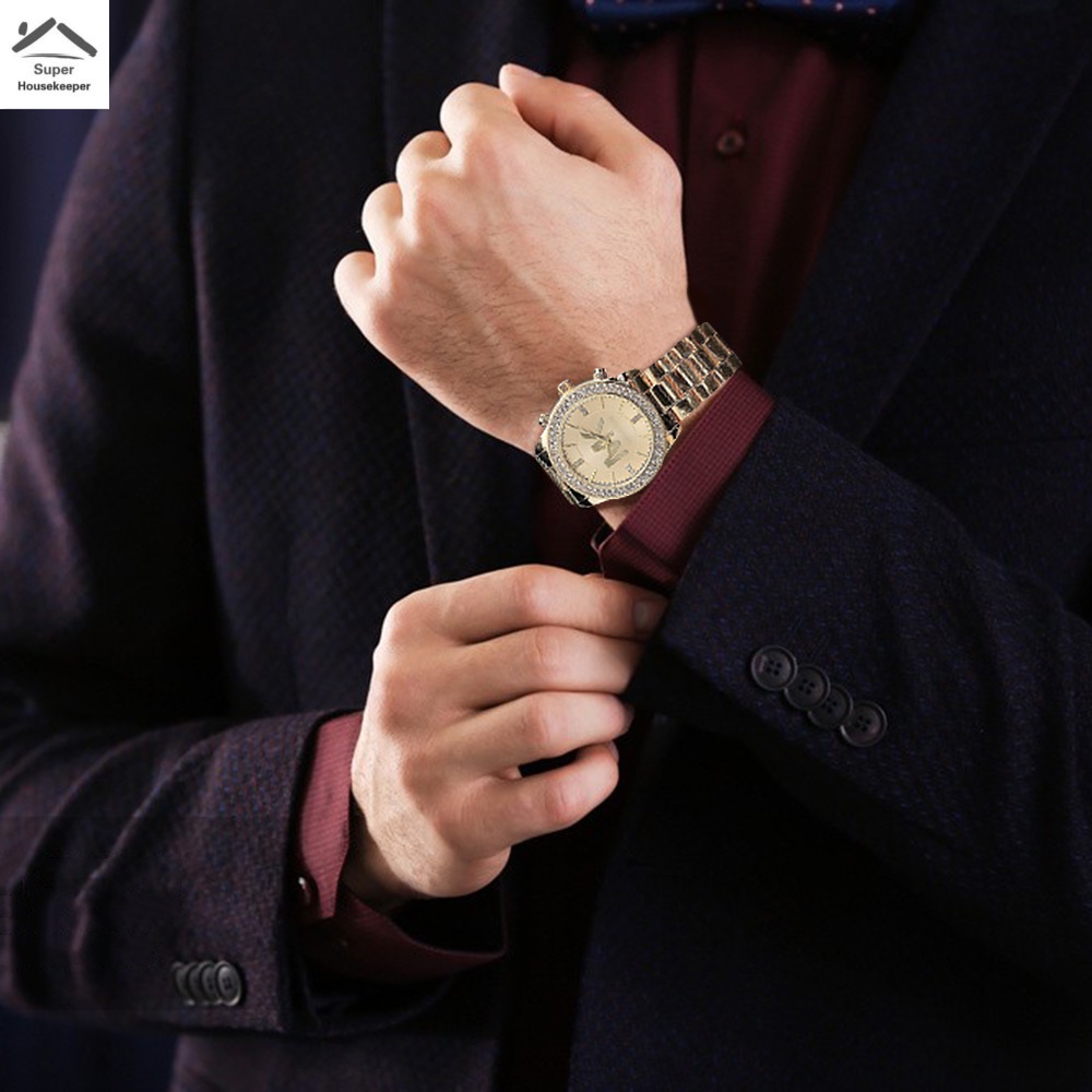 Mk Đồng Hồ Đeo Tay Dây Inox Đính Đá Thiết Kế Đơn Giản Thời Trang Cho Nam Và Nữ