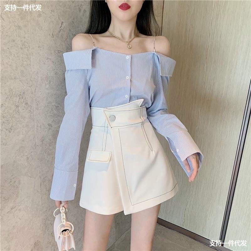 Quần đùi giả váy cạp cao chỉ viền nổi vát lệch vải Vitex cao cấp không bai xù