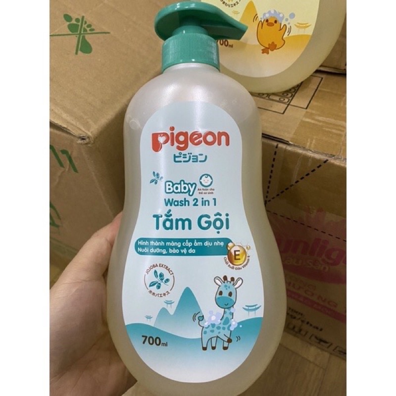 Sữa tắm dầu gội đầu cho em bé trẻ em sơ sinh trai gái sữa tắm gội pigeon dịu nhẹ cấp ẩm 2 in 1 jojoba 700ml