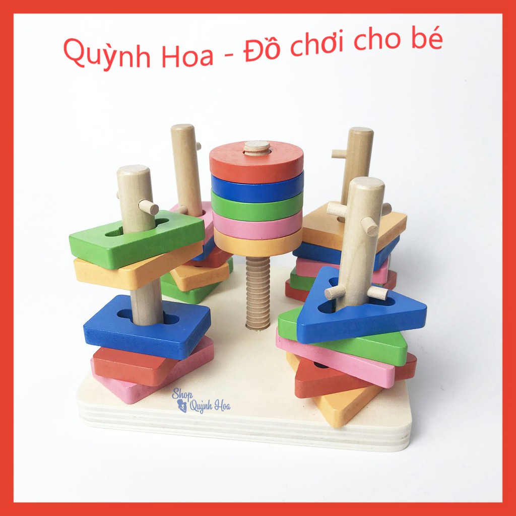 Đồ chơi xếp hình – Thả hình 5 trụ zic zac bằng gỗ, 15 x 15 x 11 cm, 440g – Đồ chơi giáo dục Montessori