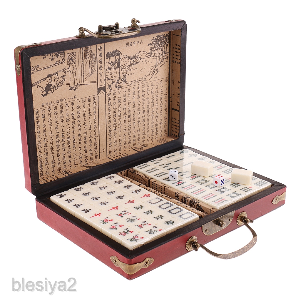 Chinese Antique Mahjong Games Travel Board Game Toy 23x16.2x4.5cm Wood Box