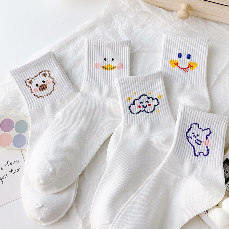 Korean fashion stretch cotton women's cute animal-shaped white high-neck socks and high-neck socks HSU
